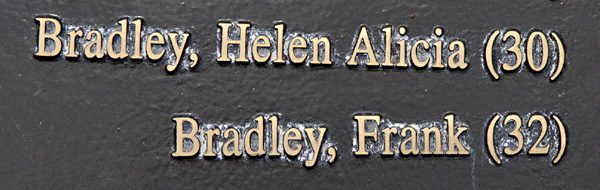 The Bradley's names adorn the plaque of the Hartford Circus Fire Memorial.