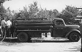The original Engine 2 was a tank truck which was purchased from the U.S. Treasury Department and rebuilt by Fire Company members from whatever parts and materials they could come by during the war.